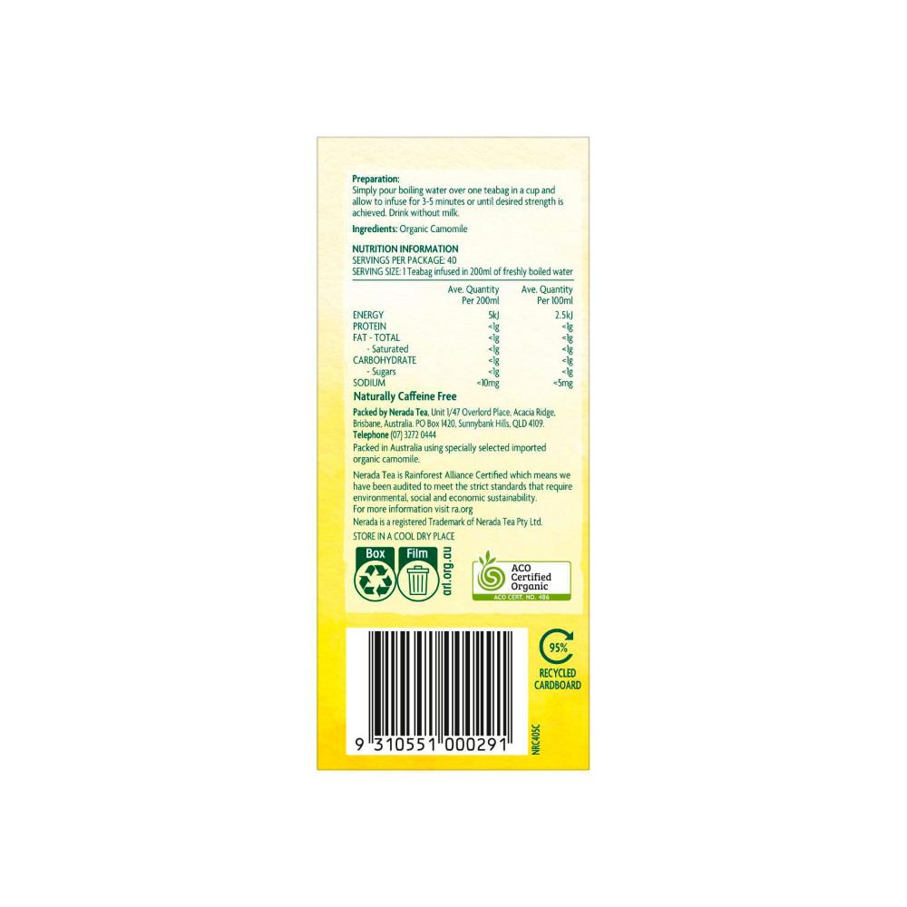 Nerada Camomile Herbal Infusion Tea Bags 40 Pack - 60g