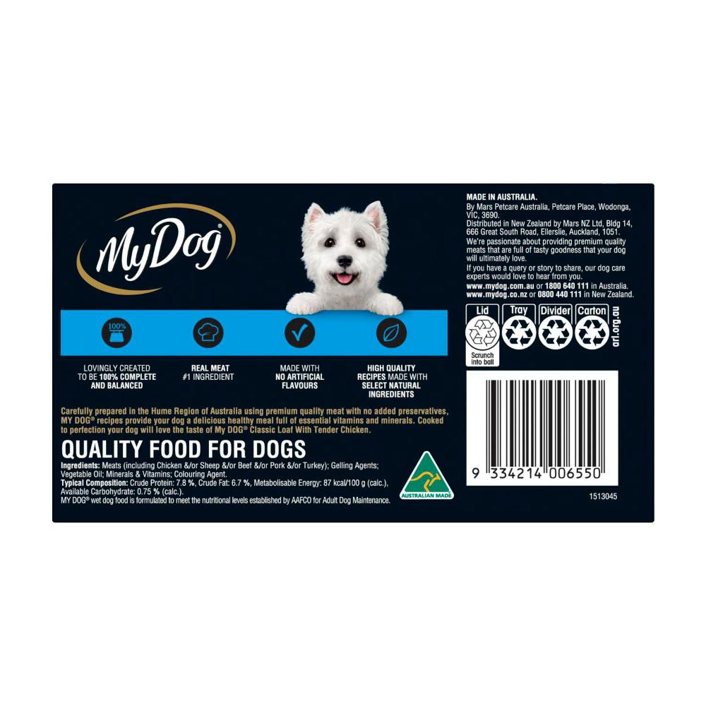 My Dog Adult Wet Dog Food Classic Loaf with Tender Chicken 6x100g Trays - 6 pack