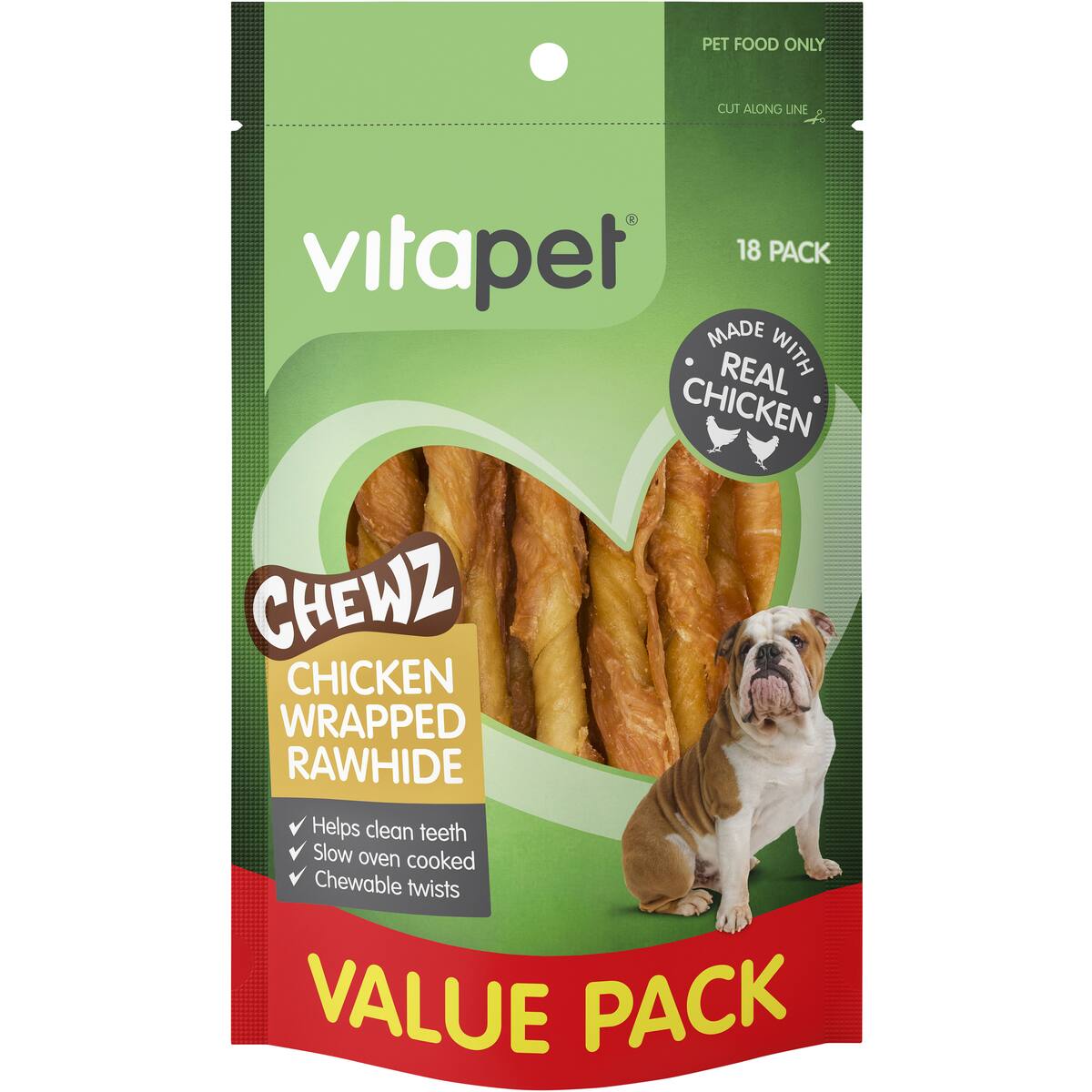 Vita Pet Chewz Chicken Wrapped Rawhide Dog Treats 18 Pack