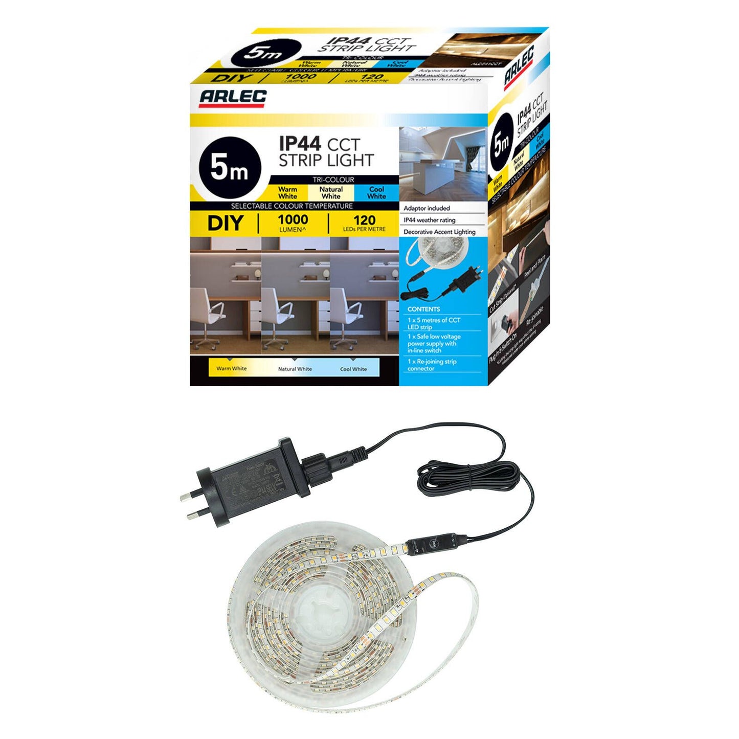 Arlec LED Strip Light - 5m - 800lm - Tri-Colour