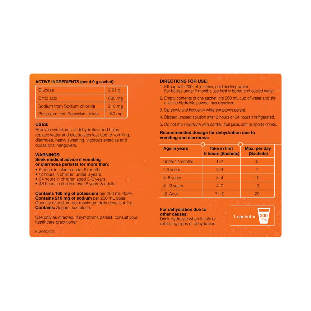 Hydralyte Sachet Orange - 24 pack