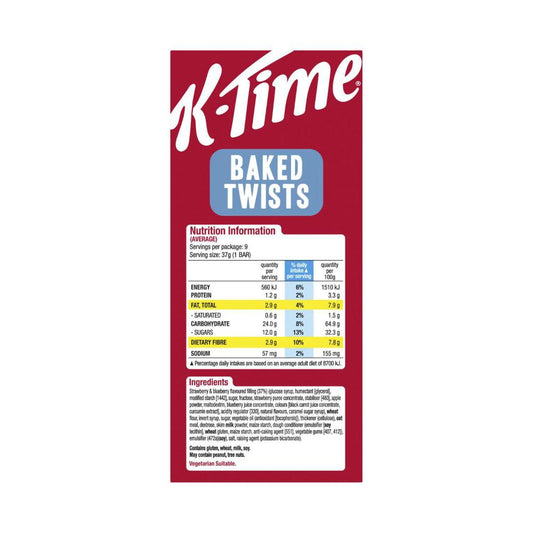 Kellogg's K-time Baked Twists Strawberry & Blueberry Flavour Filled Snack Bars 9 Pack - 333g