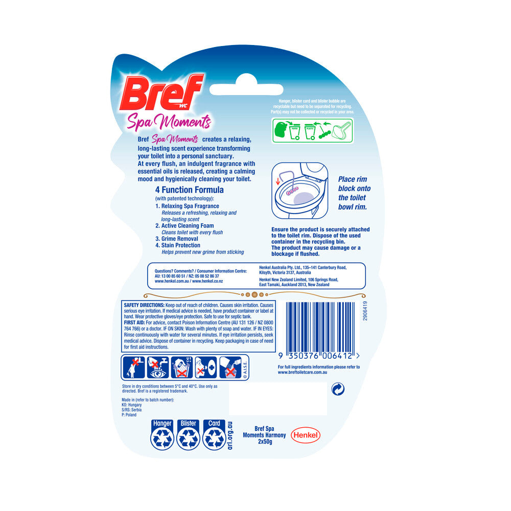 Bref Spa Moments Toilet Cleaner Rim Block Harmony 2x50g - 100g