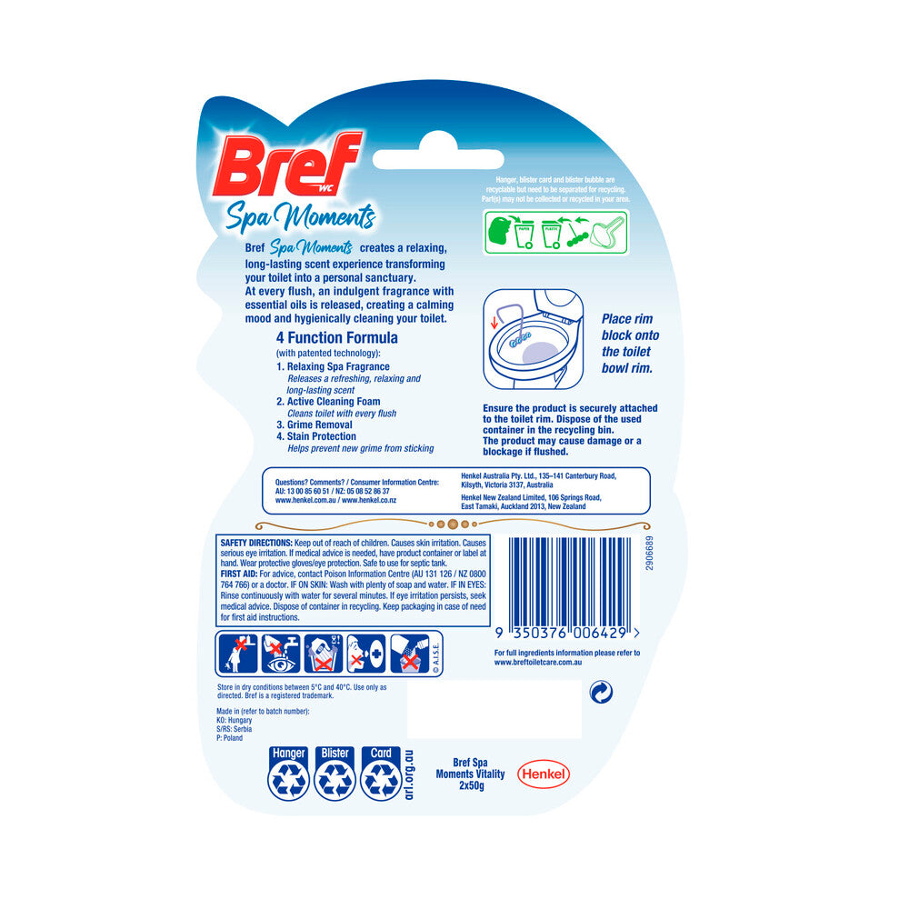 Bref Spa Moments Toilet Cleaner Rim Block Vitality 2x50g - 100g