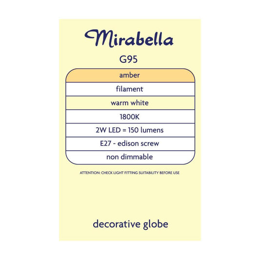Mirabella Led G95 Filament Amber Es 2w 150lm 1800k - 1 Each