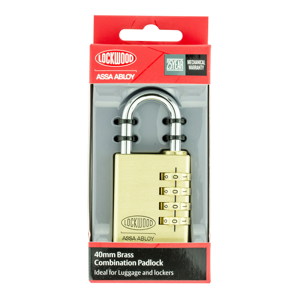Lockwood 40mm Combination Padlock - Solid Brass - Secure Luggage