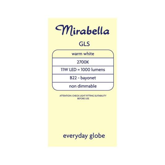 Mirabella Led 2pk Gls BC 11w 1000lum 2700k Warm White A60 - 2 Pack