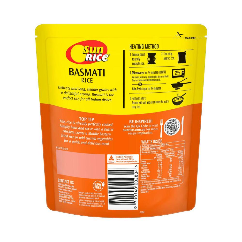 Sunrice Microwave Basmati Rice Pouch | 450g