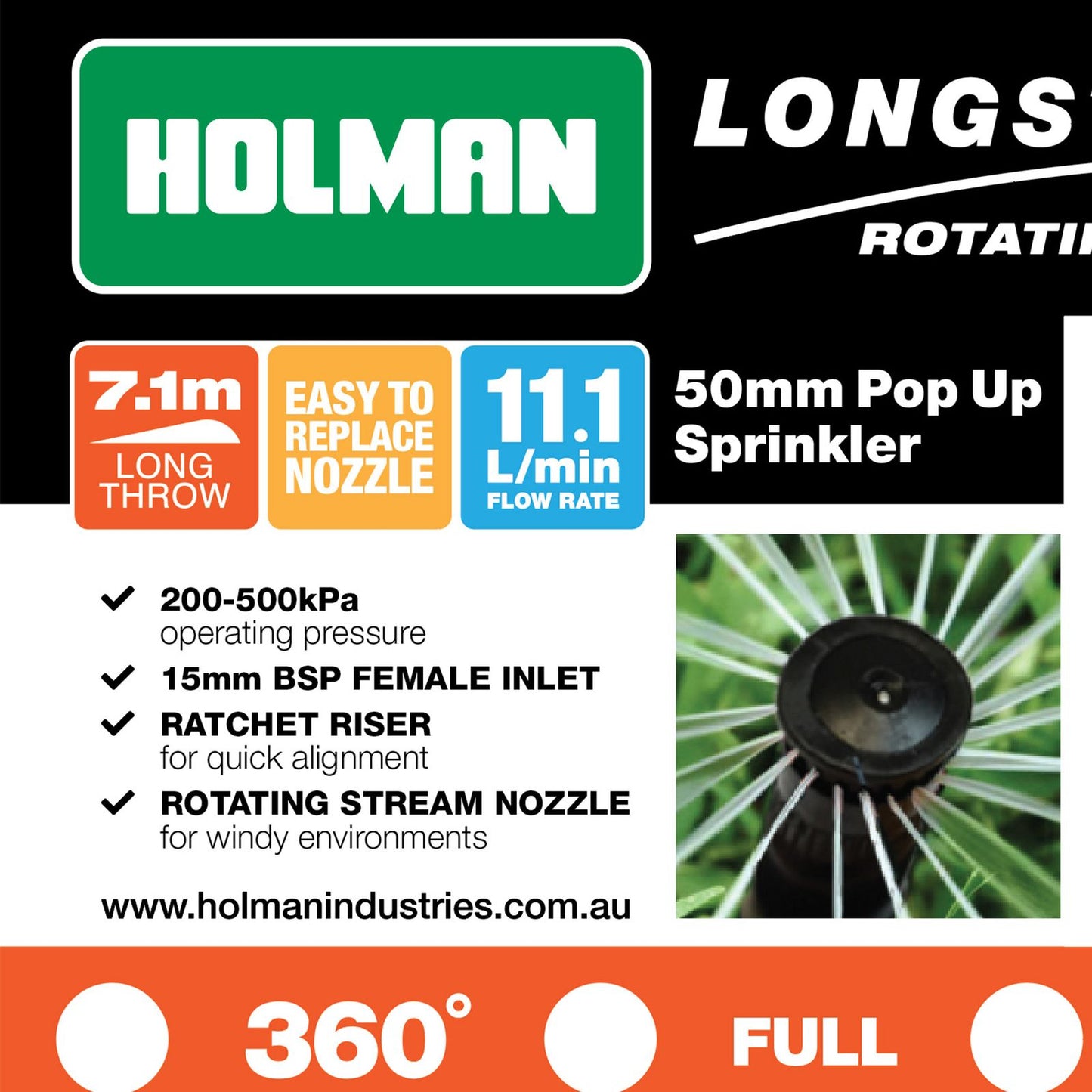 Holman Longstream Rotating Pop Up Sprinkler - 50mm - Full Circle
