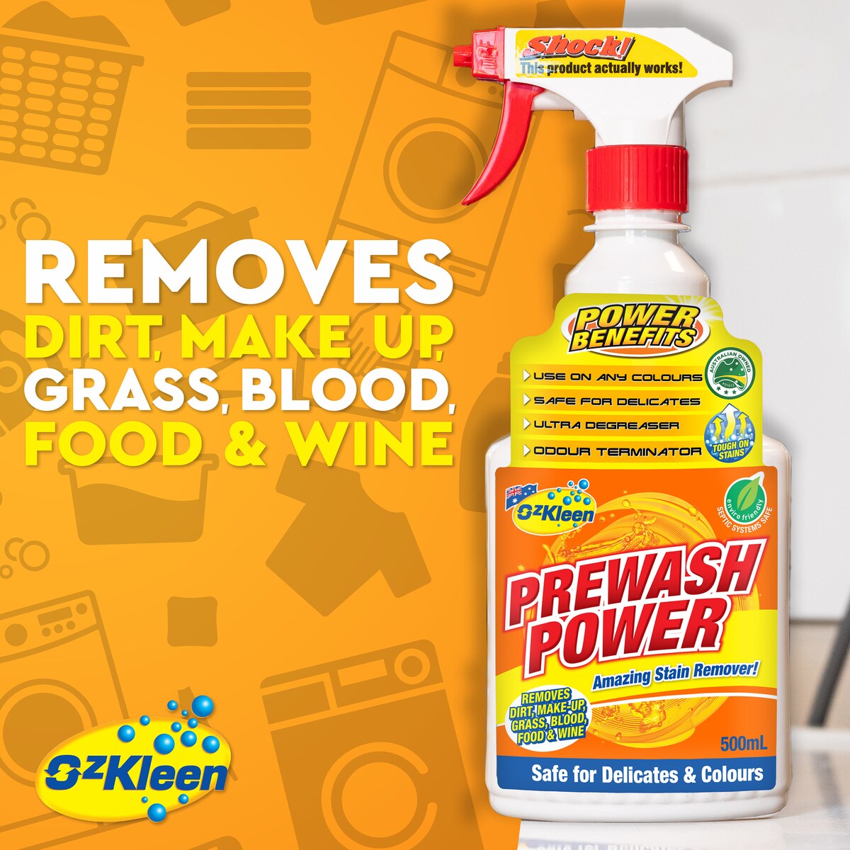 Ozkleen Prewash Power Fabric Stain Remover Trigger 500ml