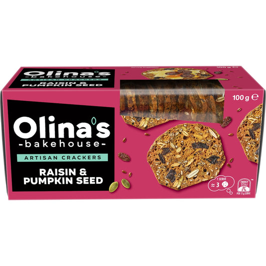 Olinas Bakehouse Artisan Cracker Biscuits Raisin & Pumpkin Seeds 100g