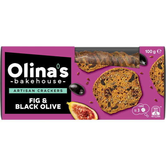 Olinas Bakehouse Artisan Crackers Biscuits Fig & Black Olive 100g
