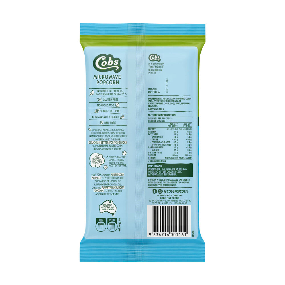Cobs Microwave Popcorn Sea Salt - 85g
