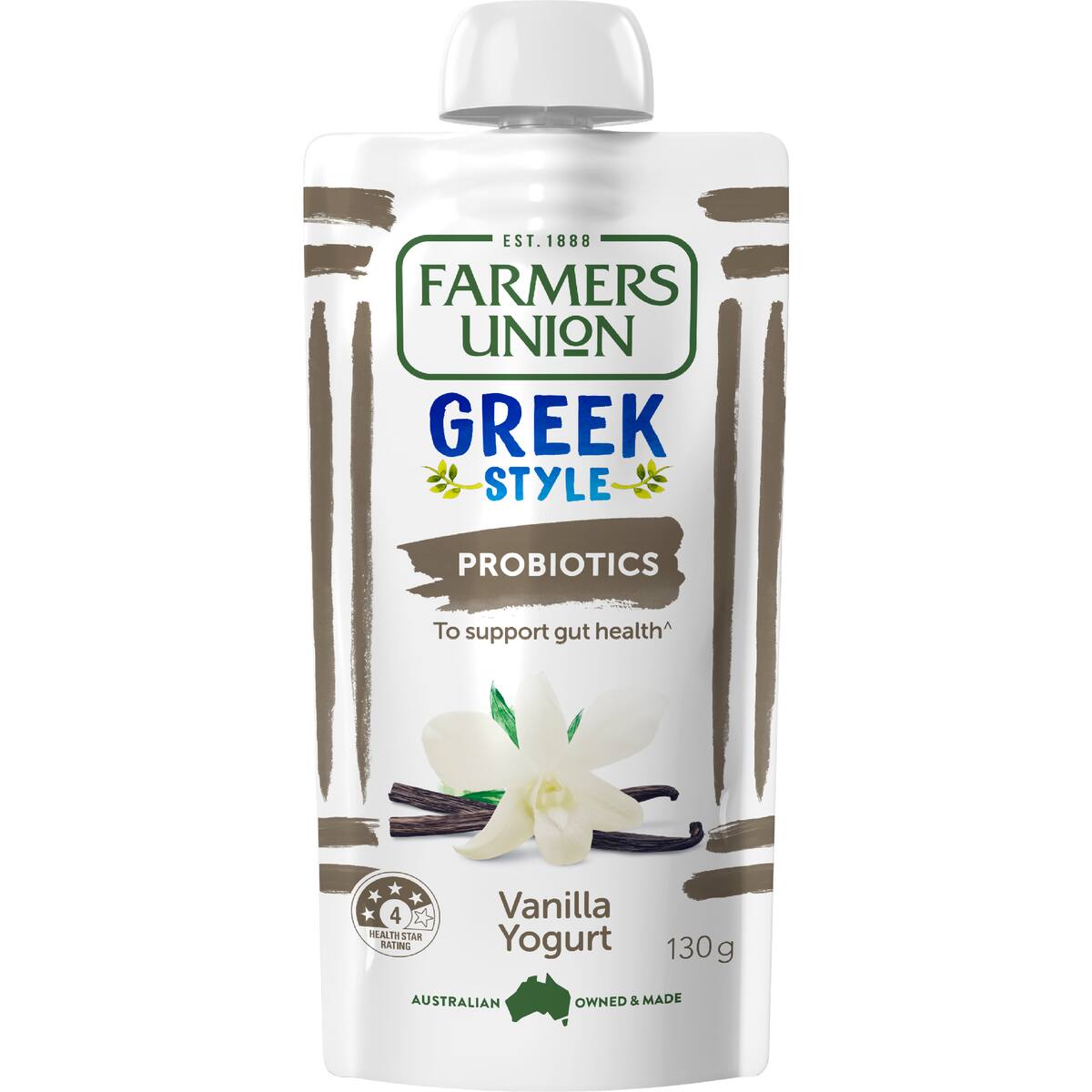 Farmers Union Greek Style Yoghurt Pouch Real Vanilla Bean 130g