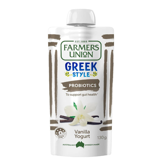Farmers Union Greek Style Yoghurt Pouch Real Vanilla Bean 130g