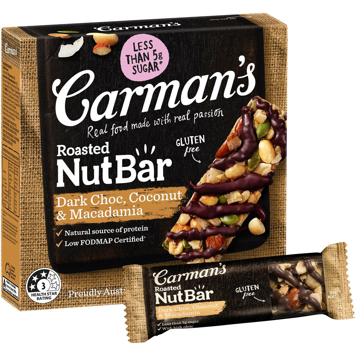 Carman's Nut Bars Dark Chocolate, Coconut & Macadamia 5 pack
