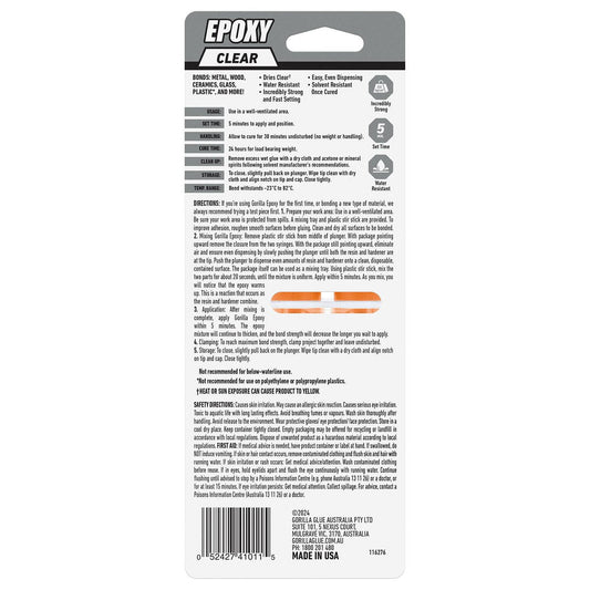 Gorilla Clear Epoxy Glue 25ml High Bond Strength Water Resistant
