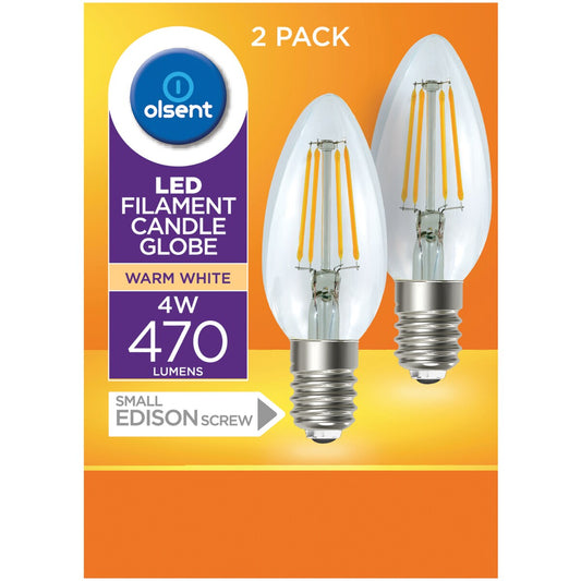 Olsent Led Filament Candle Ses 4w 470lm 2 Pack