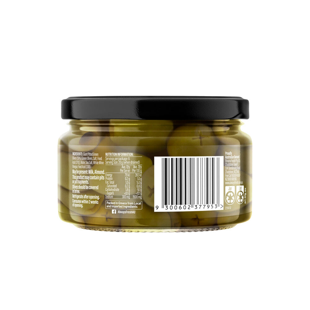 Always Fresh Deli Style Pitted Giant Green Olives - 240g