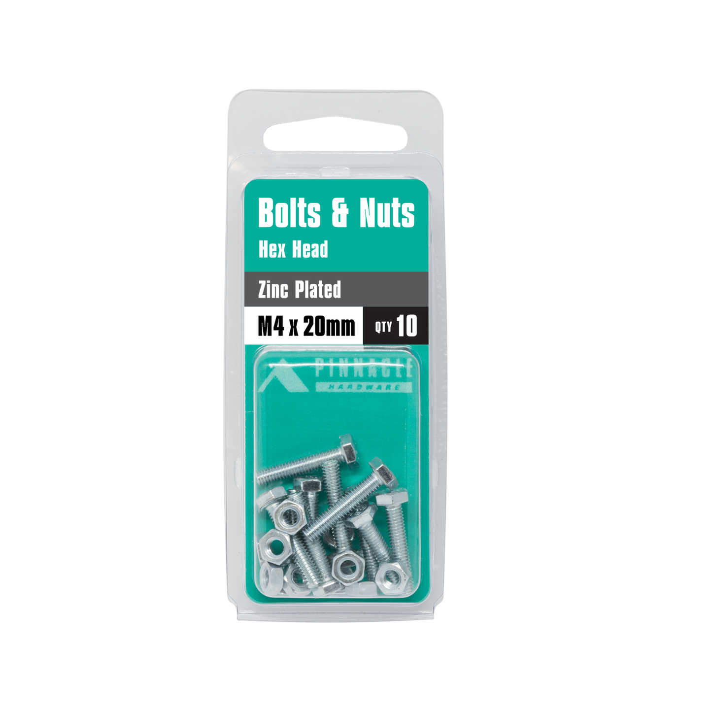 Pinnacle Bolts and Nuts Hex Head Zinc Plated - M4 x 20mm - 10 Pack