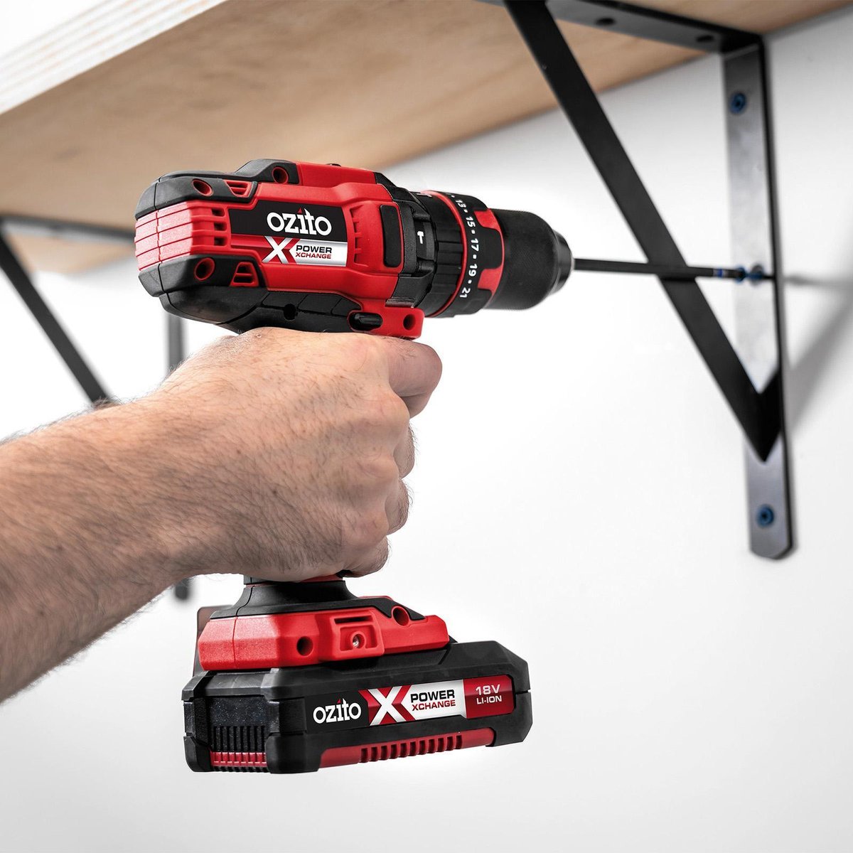 Ozito PXC 18V Hammer Drill Skin Only - 13mm Keyless Chuck - Red Black Silver