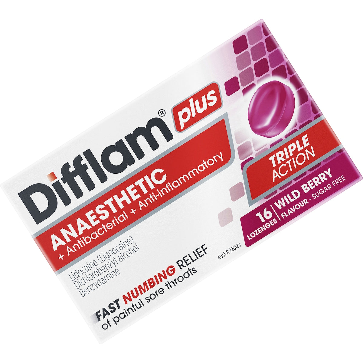 Difflam Plus Sore Throat Lozenges + Anaesthetic Berry 16 Pack