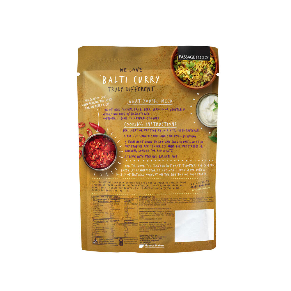 Passage Foods Passage To India Balti Curry Simmer Sauce Pouch - 375g
