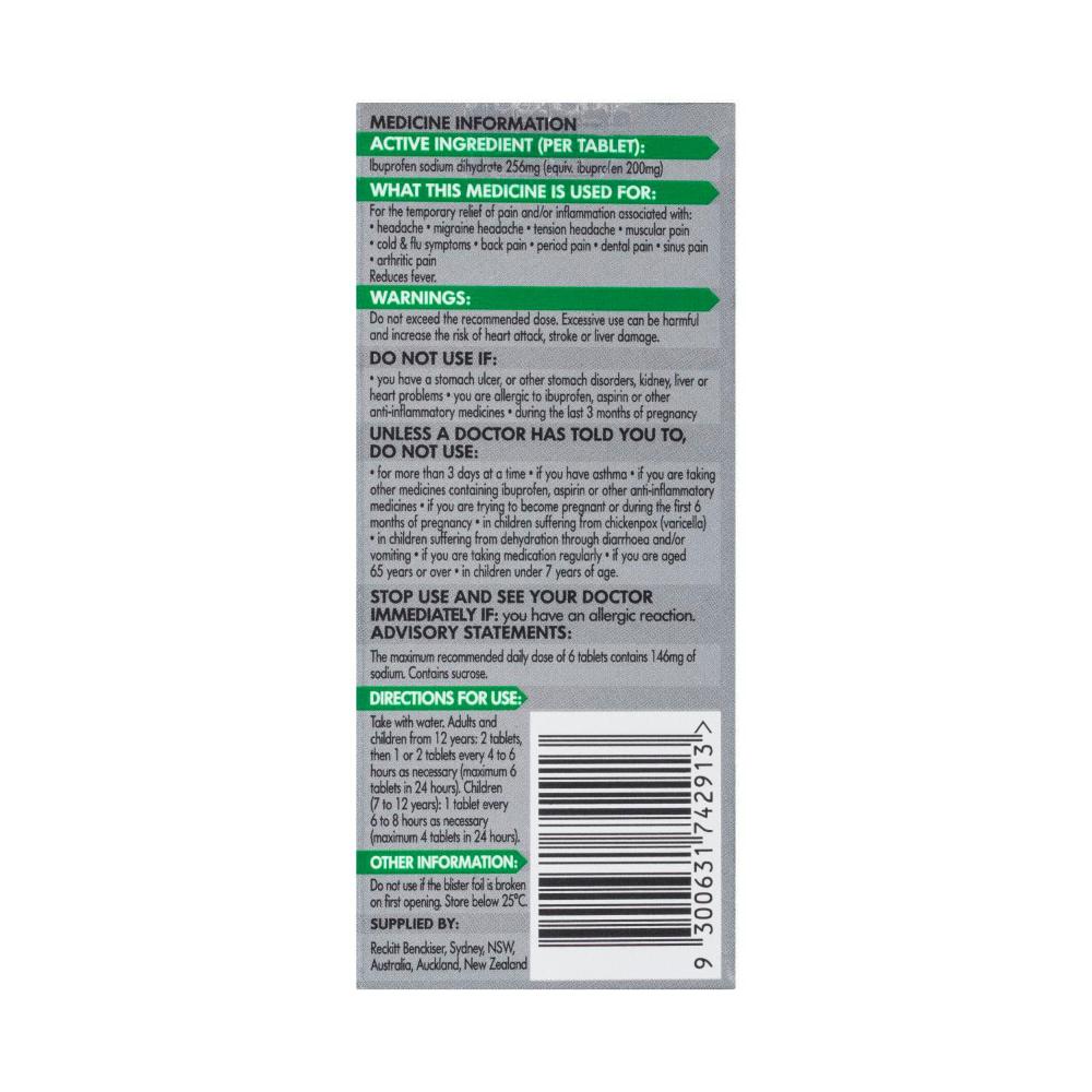 Nurofen Zavance Fast Pain Relief Tablets 256mg Ibuprofen - 12 pack