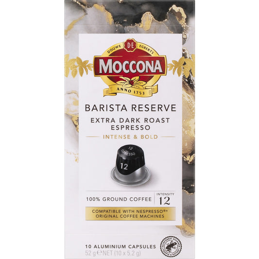 Moccona Barista Reserve Coffee Pods Intense 12 Extra Dark Espresso 10 Pack
