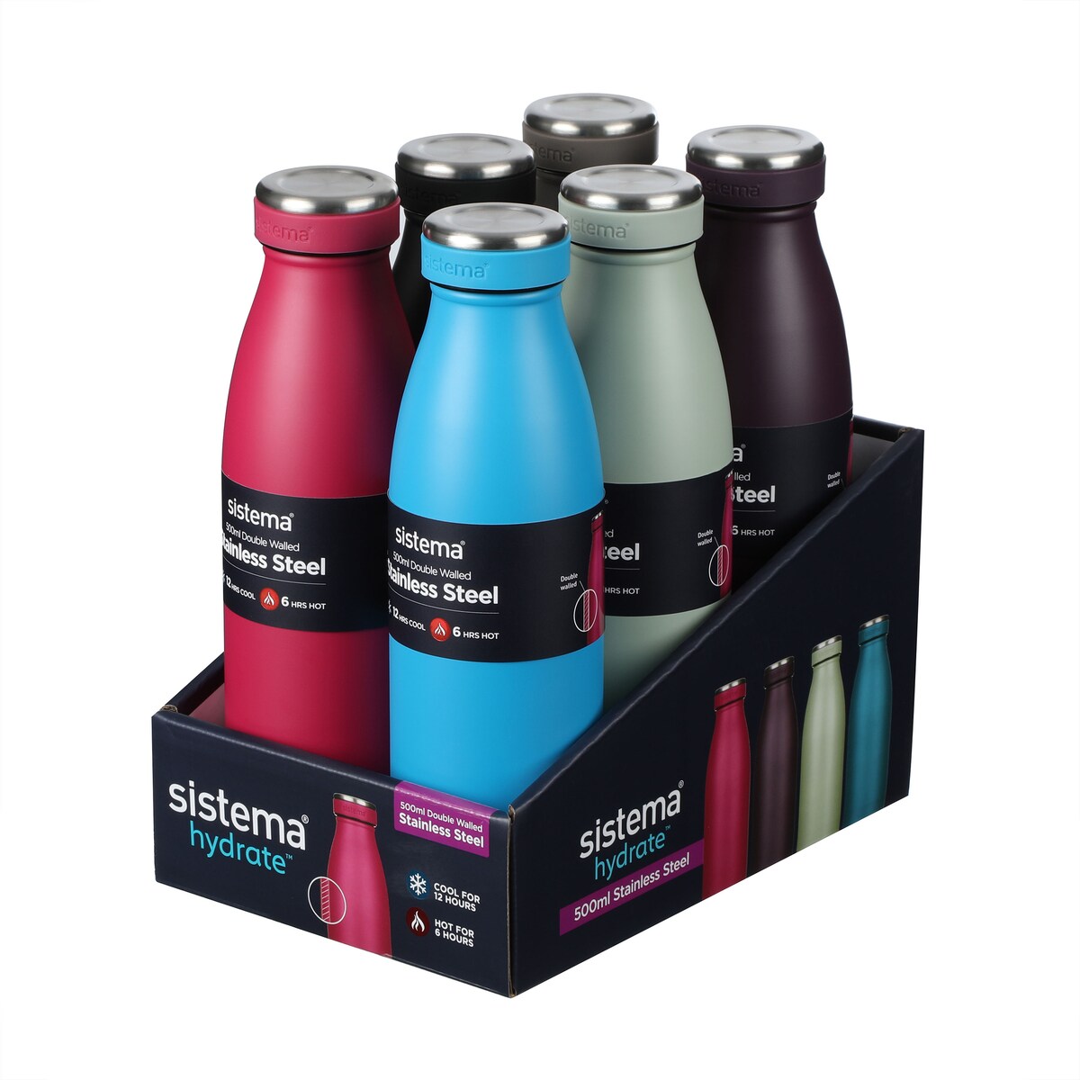 Sistema Stainless Steel Bottle Double Walled Assorted 500ml