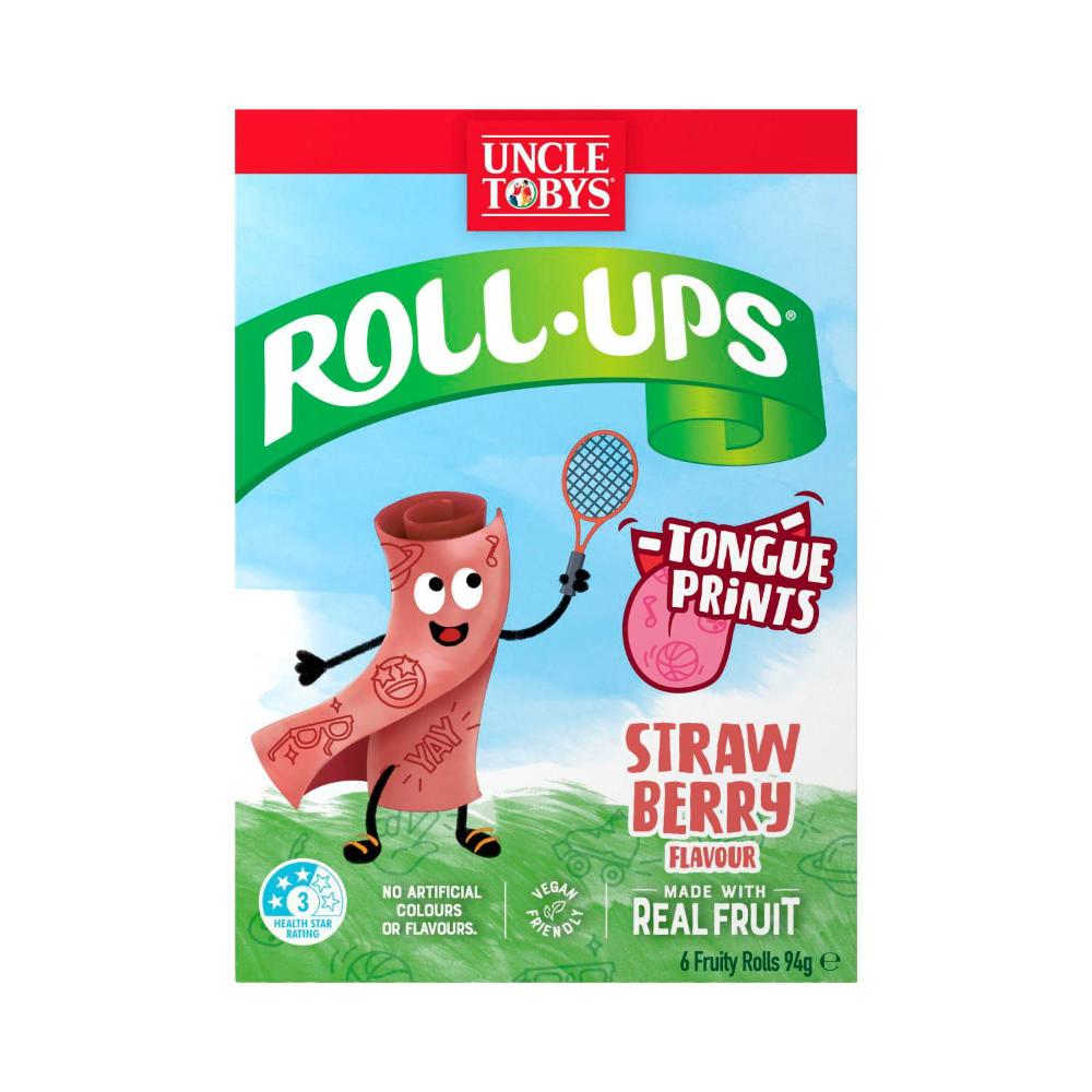 Uncle Tobys Roll-ups Strawberry Fun Prints Snacks Made With Real Fruit - 94g