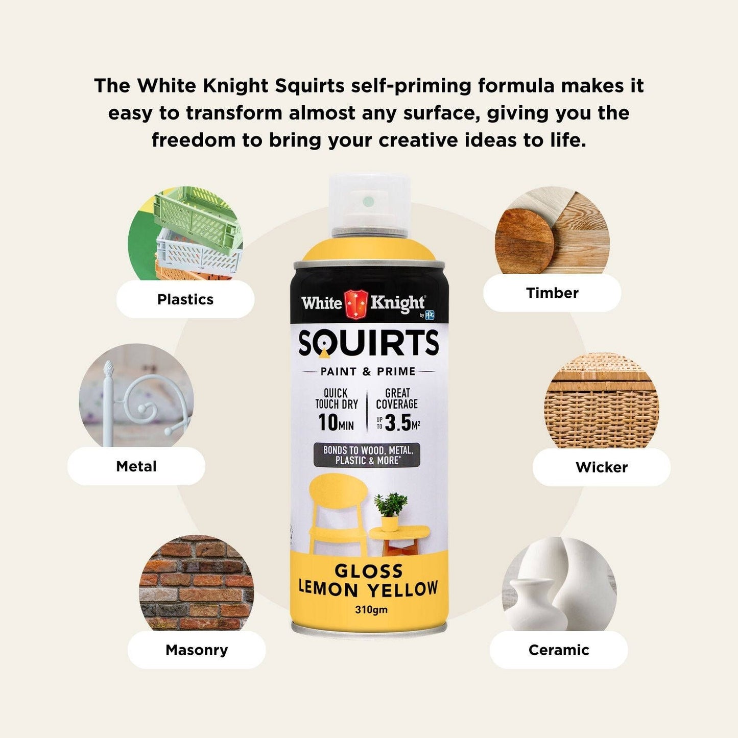 White Knight Squirts Lemon Yellow Gloss Spray Paint - 310g