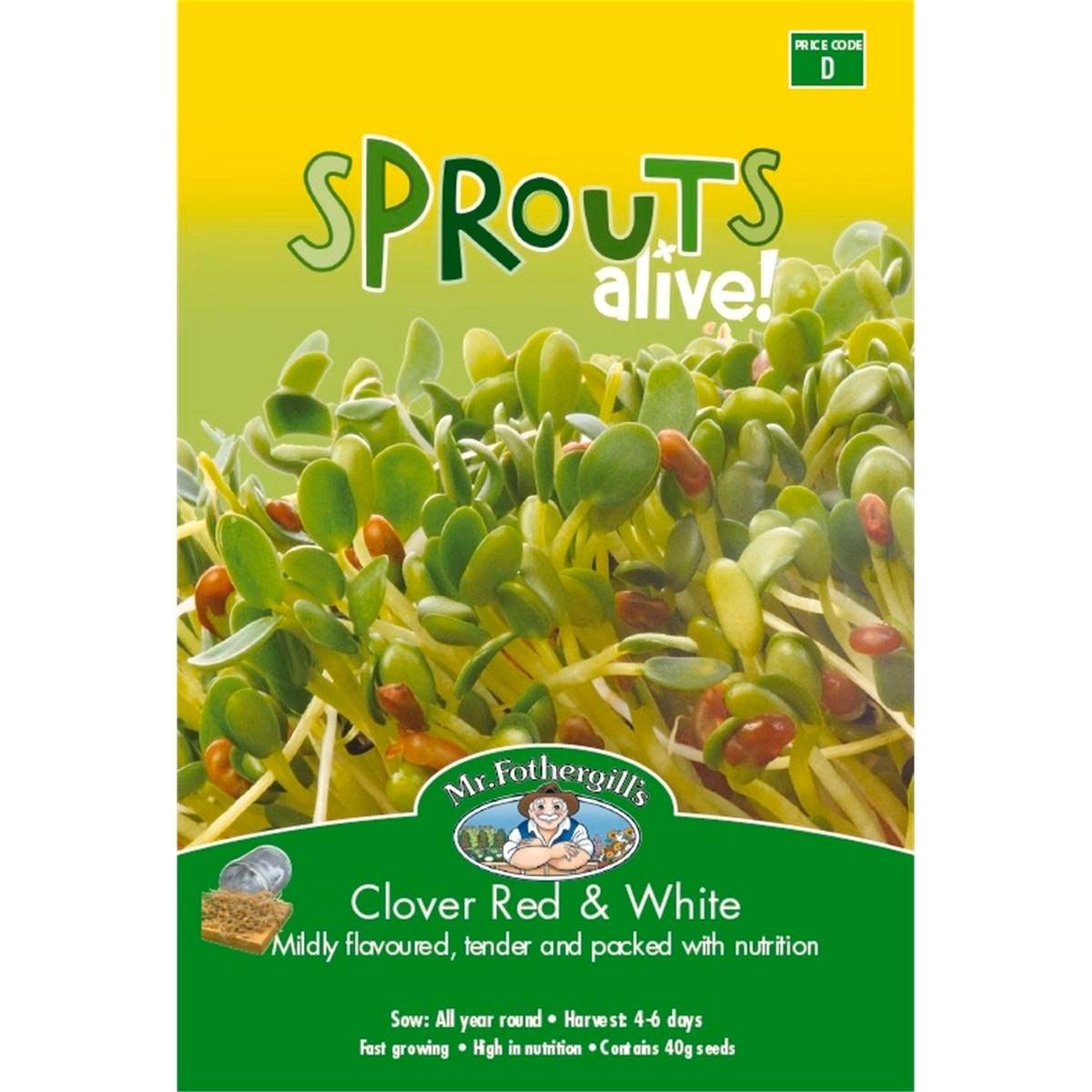 Mr Fothergill Sprouts Alive Clover Red White Seeds 110mm Nutritious