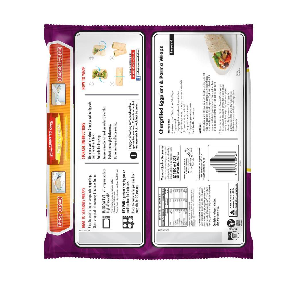 Mission Roasted Garlic Wraps 8 Pack - 567g