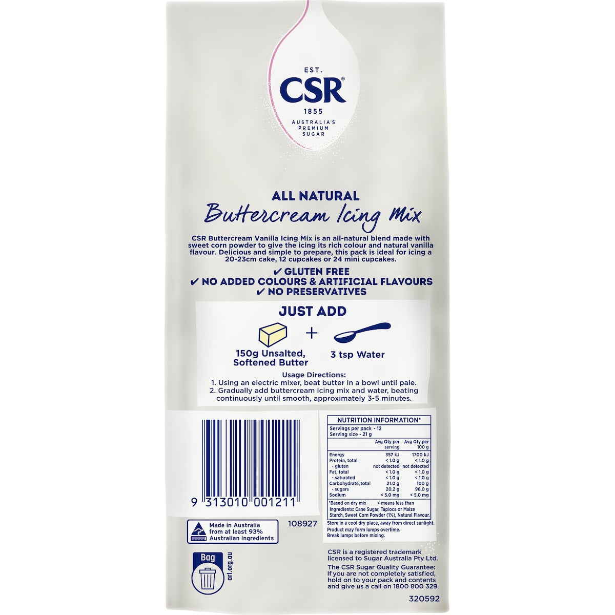 CSR All Natural Buttercream Icing Mix Vanilla 250g