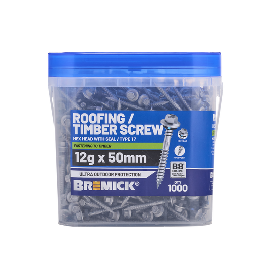 Bremick Hex Roofing Screw - 12g x 50mm - 1000 Pack