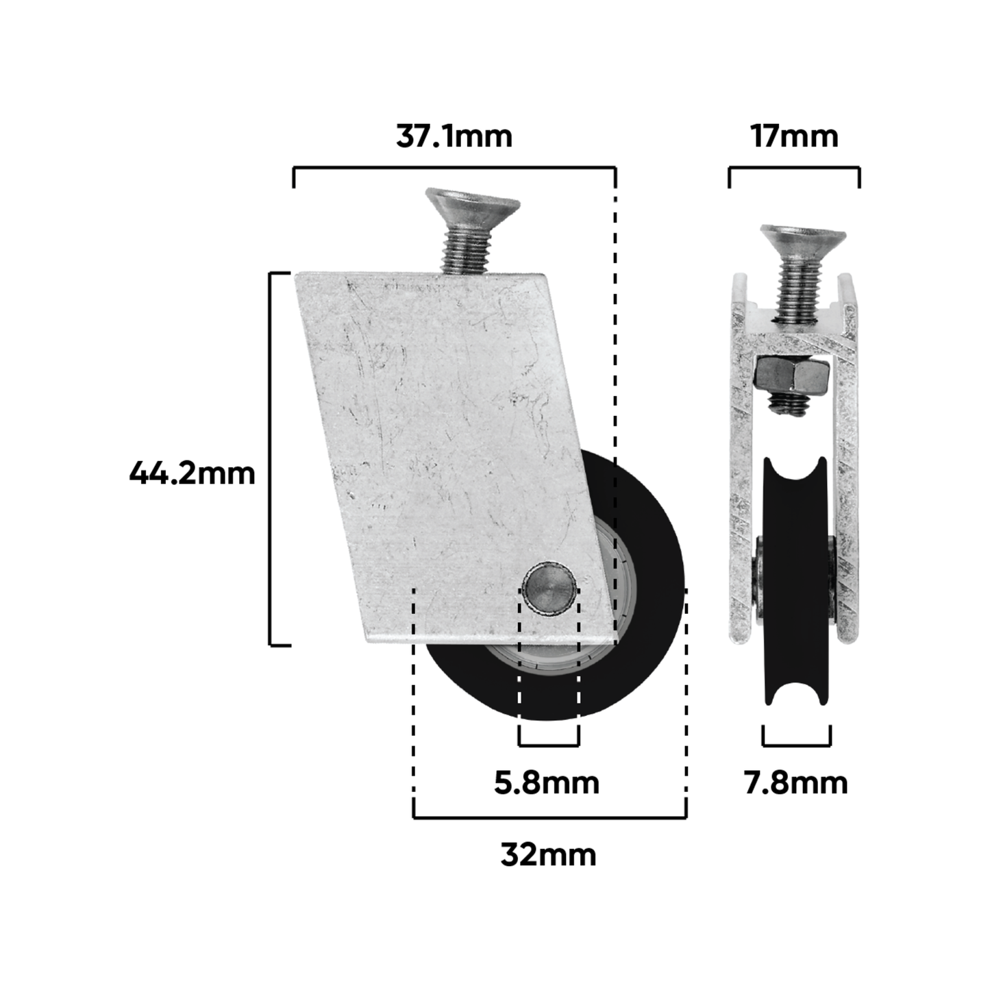Rolltrak Adjustable Aluminium Carriage - 45 x 54mm