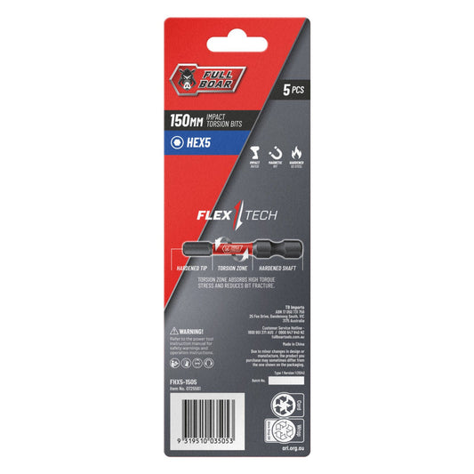 Full Boar Impact Torsion Bits Set - 150mm - 5 Pack