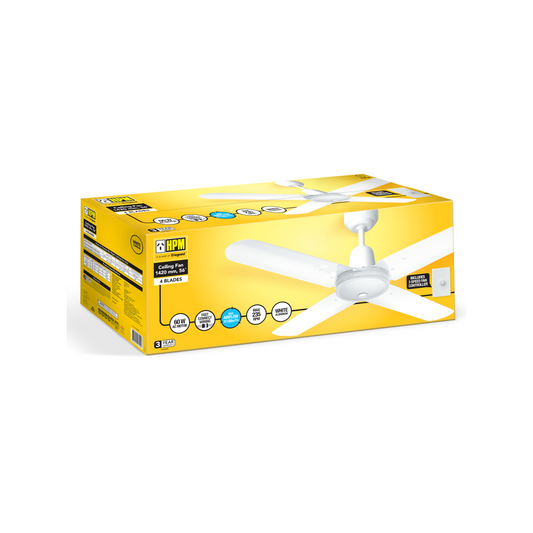 Hpm Ceiling Fan 1420mm White Aluminium 65W Energy Efficient