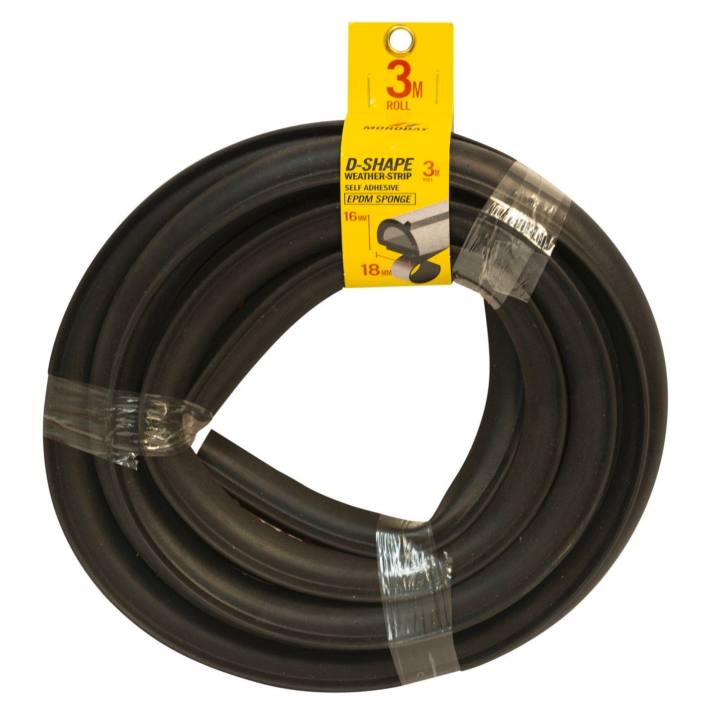 Moroday Black D-Shape Weather Strip - 18x16mm - 3m