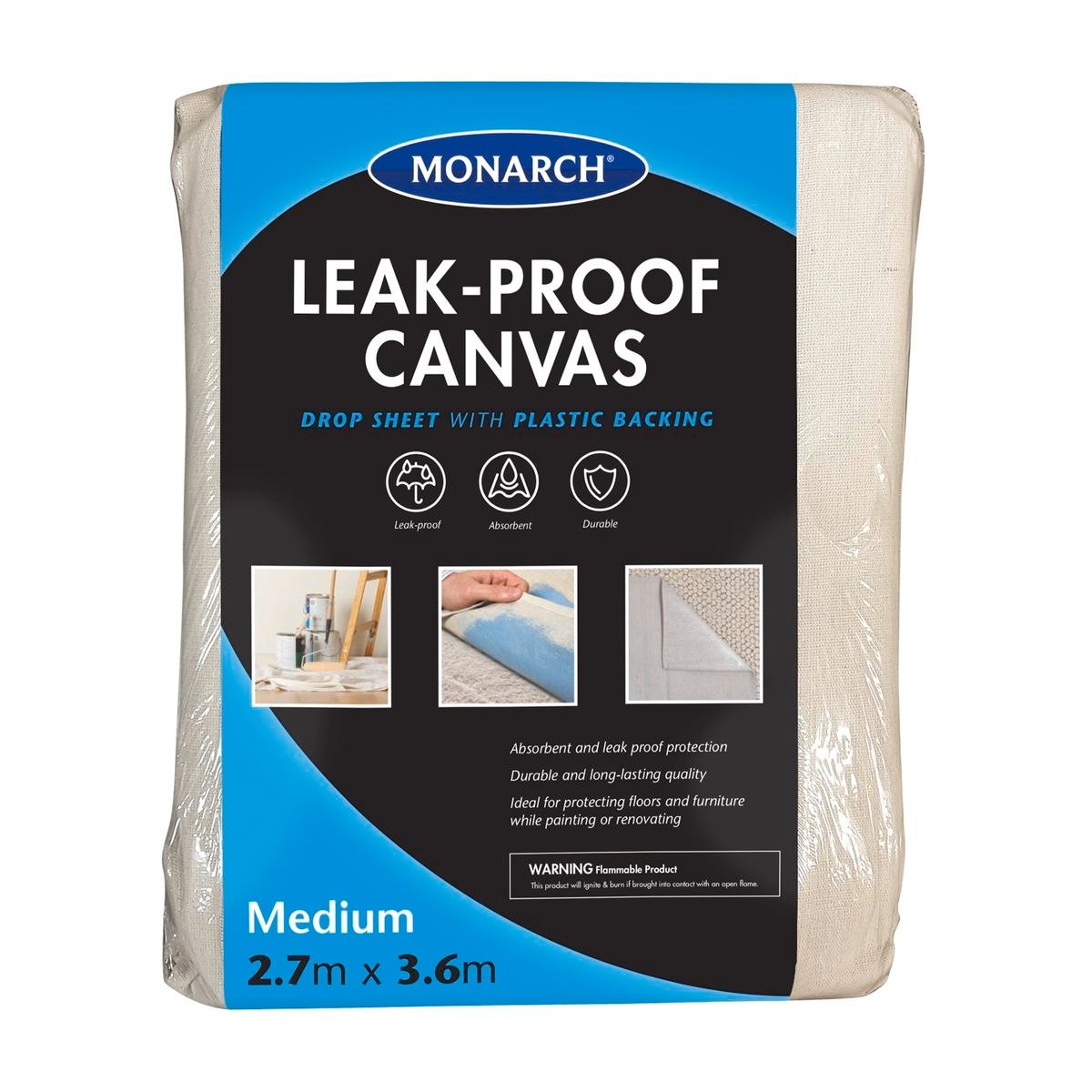 Monarch Canvas Drop Sheet 2 7 x 3 6m Leak Proof Super Absorbent