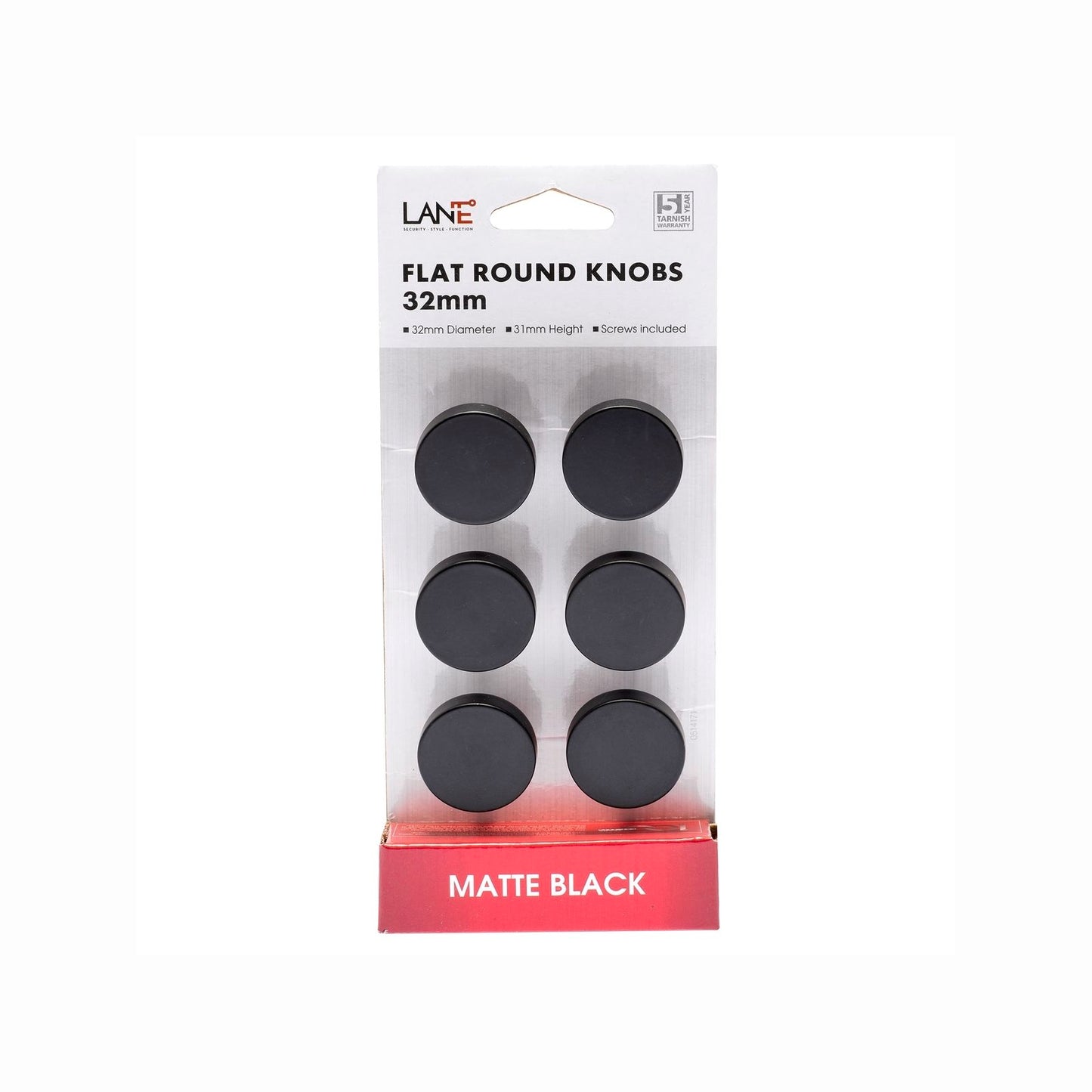 Lane Matte Black Thick Round Knob - 32mm - 6 Pack