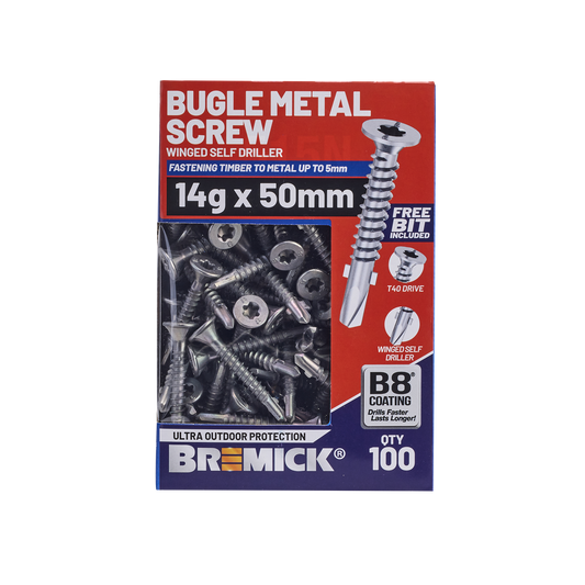 Bremick Metal Bugle Screw - 14g x 50mm - T40 B8 - 100 Pack