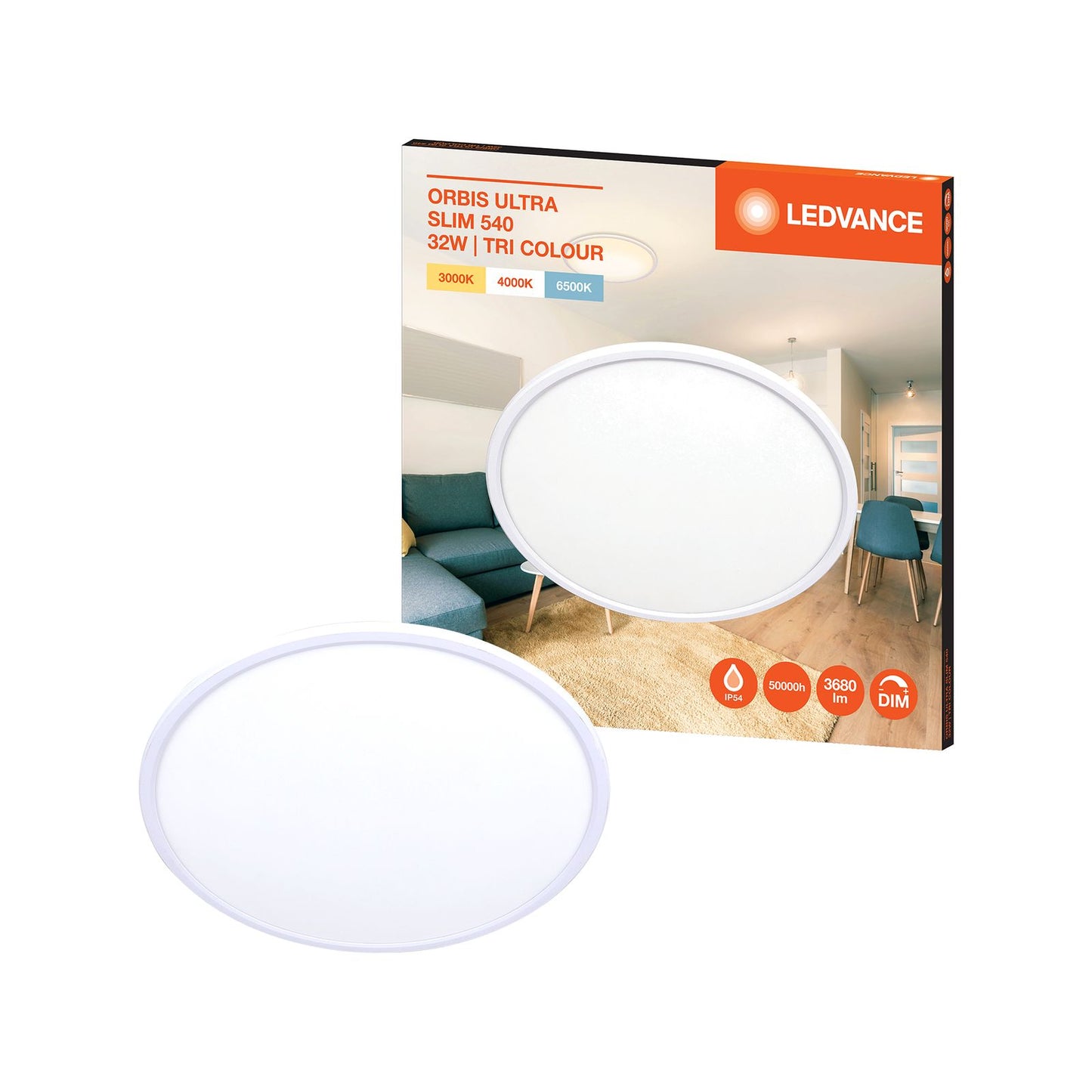 Ledvance Ultra Slim Oyster Ceiling Light - 32W - 400mm - Tri Colour