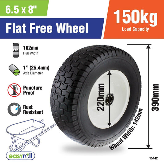 Easyroll Wheelbarrow Wheel - 6.5 x 8 - PU Foam/Steel - Puncture Proof
