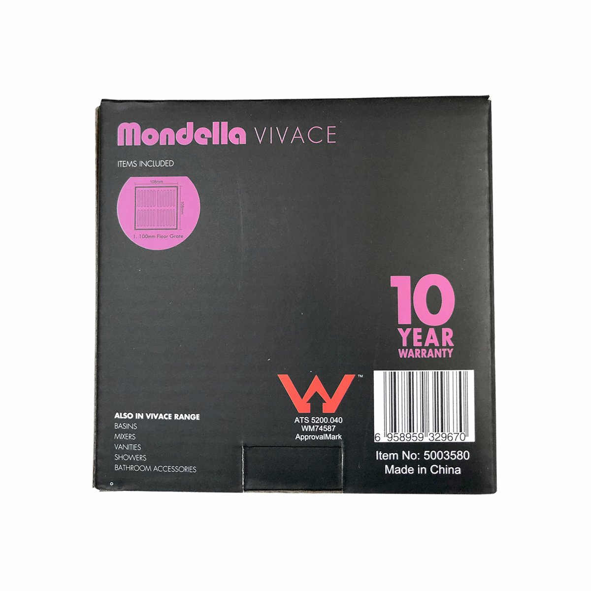 Mondella Black Concerto Square Floor Grate 100mm 316SS Easy Access