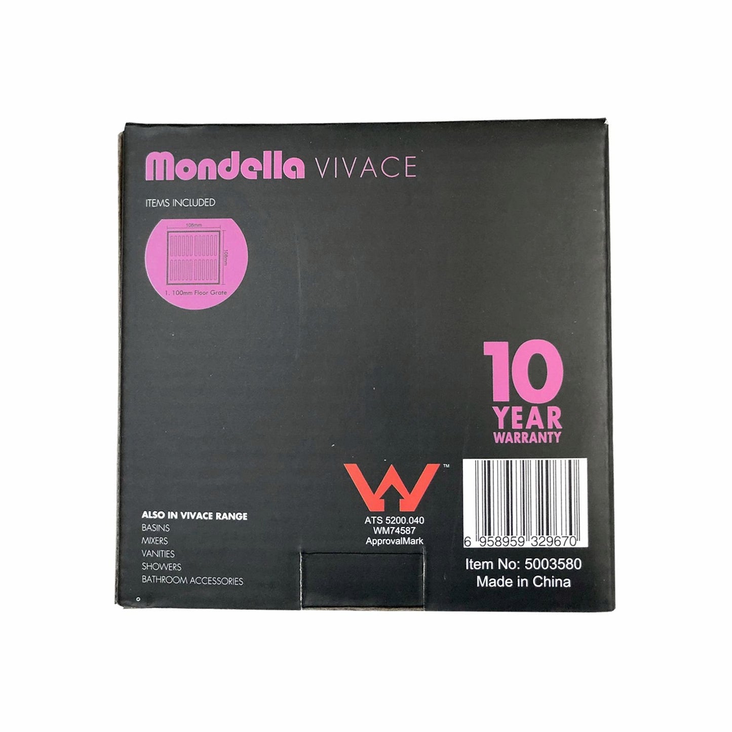 Mondella Square Floor Grate - 100mm