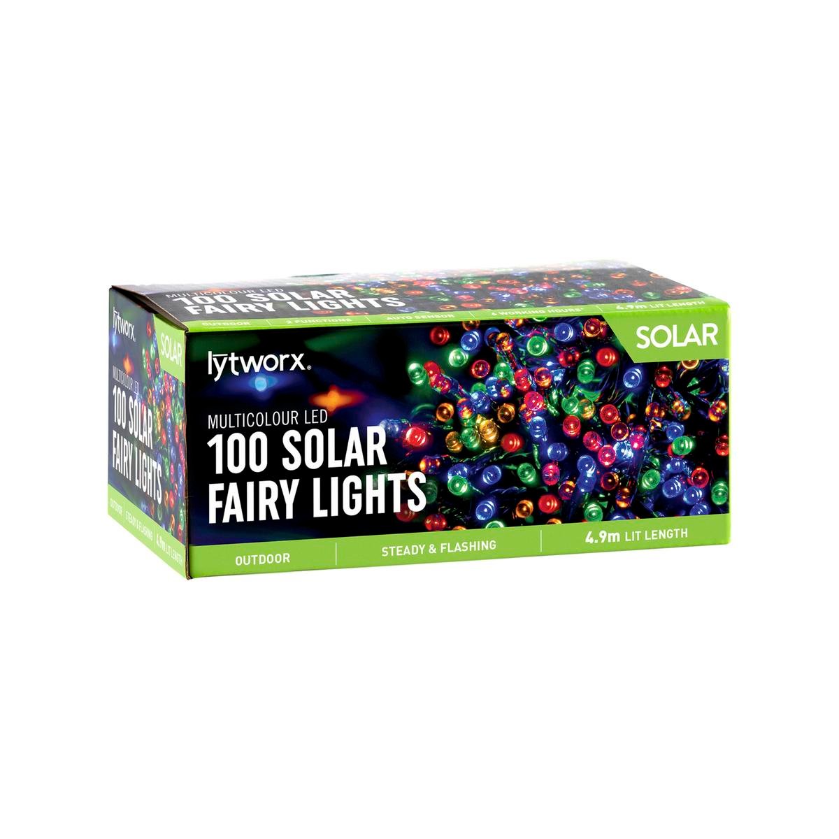 Lytworx Solar Fairy Lights 4.9m Multicolour LED 100 Pack Weather-Resistant
