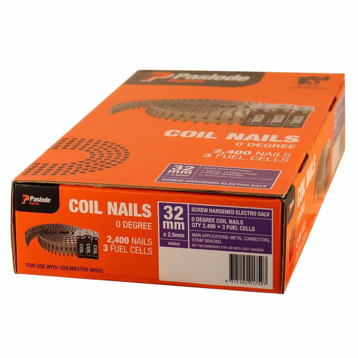 Paslode Impulse Screw Shank Coil Nails 32 x 2.5mm - 2400 Box - Orange