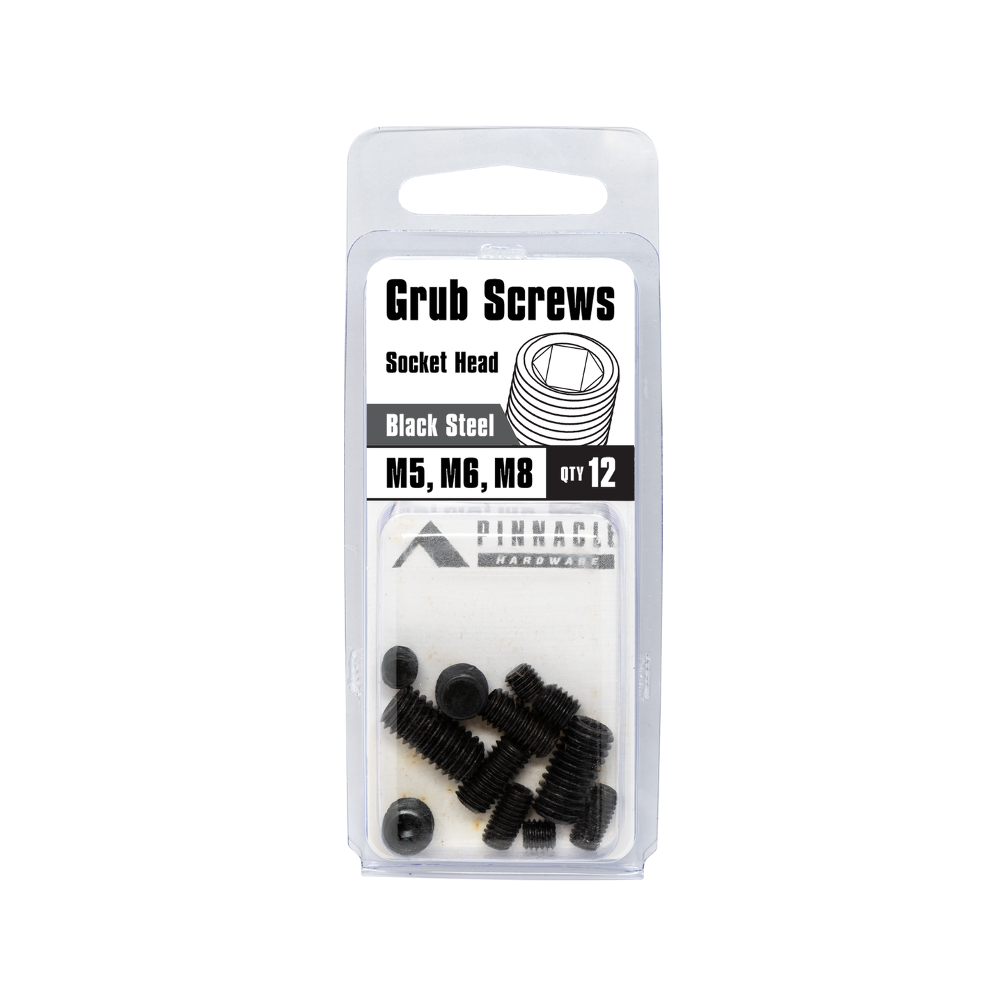 Pinnacle M5 M8 Black Assorted Grub Screw Set - 12 Pack